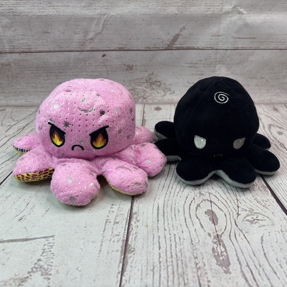 TeeTurtle Original Mad Moody Rage Reversible Octopus Plush Pink Yellow Black Gry